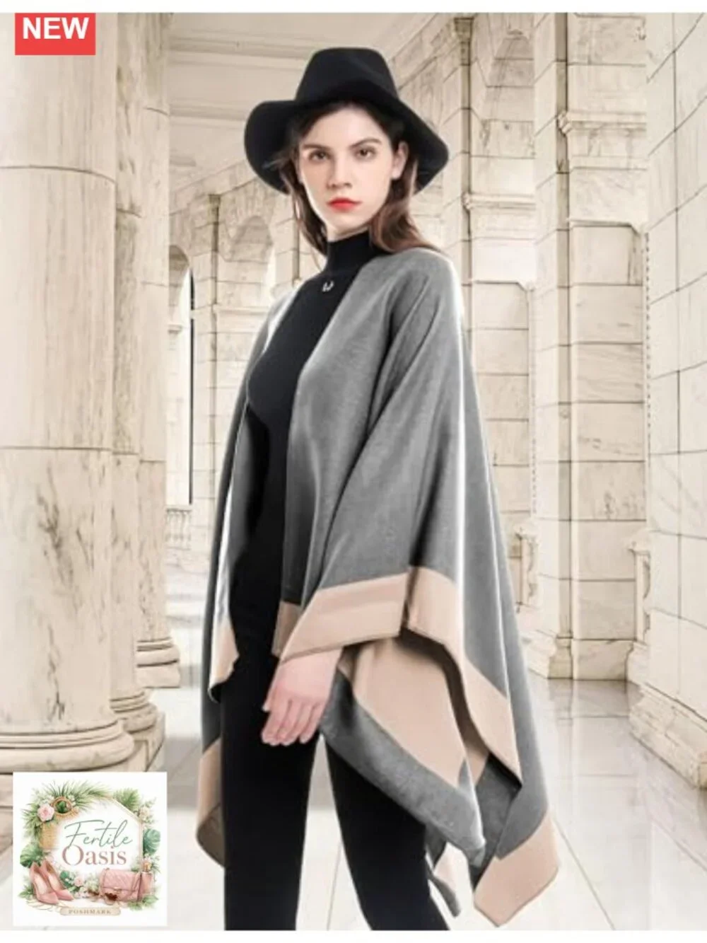Reversible Pashmina Shawl Wrap Poncho Cape, Oversized Lightweight, Wedding